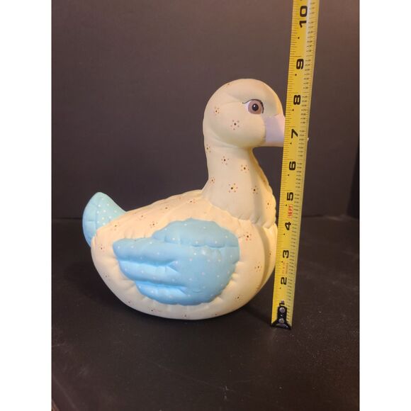 1980's Kimple Mold Ceramic Duck Yellow/Blue Quilted Look Hand Painted Engraved - Picture 9 of 9